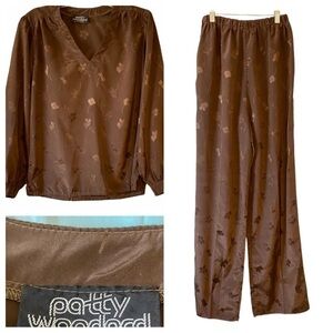 Patty Woodard Vintage Pajama Set Brown Floral Sz Small